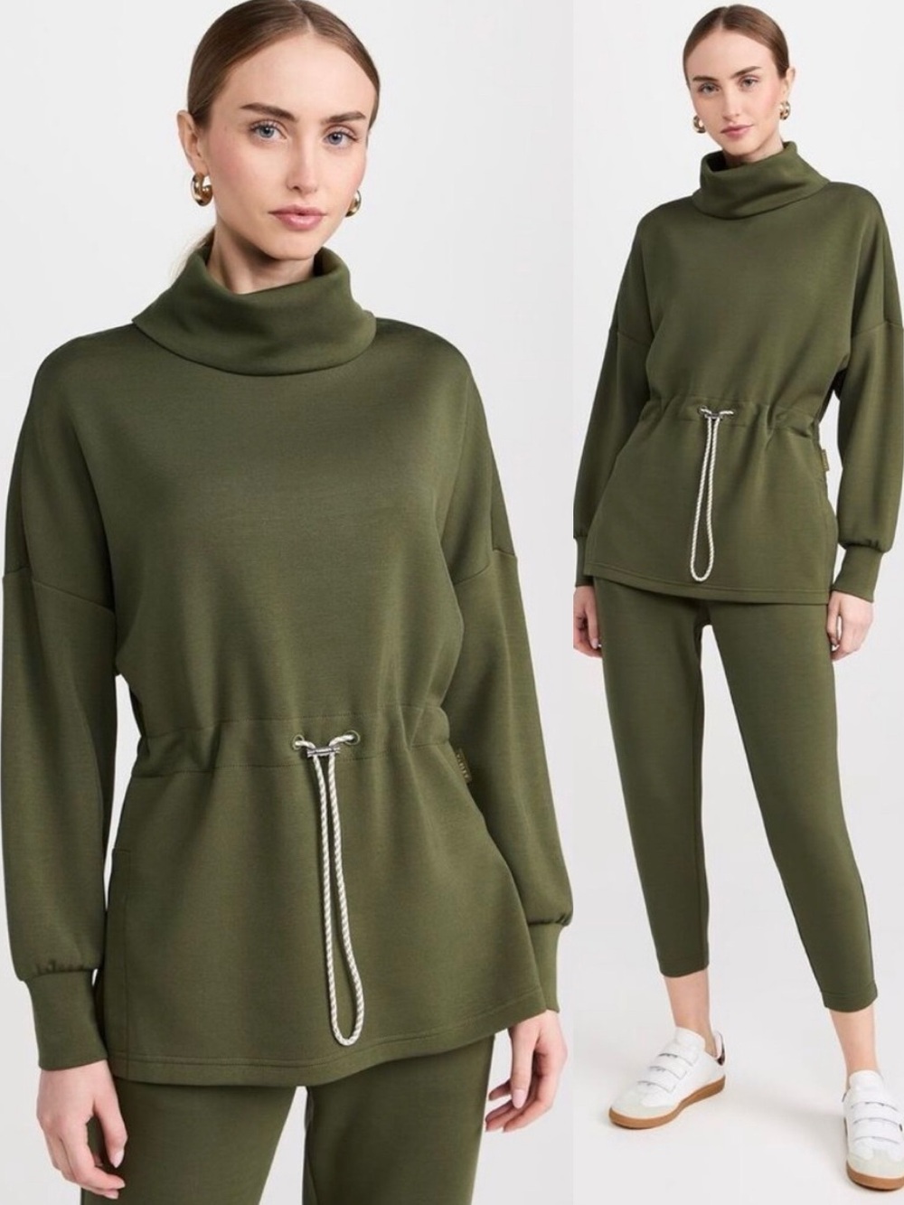 Varley Sweat Turtleneck Sweatshirt Top Green